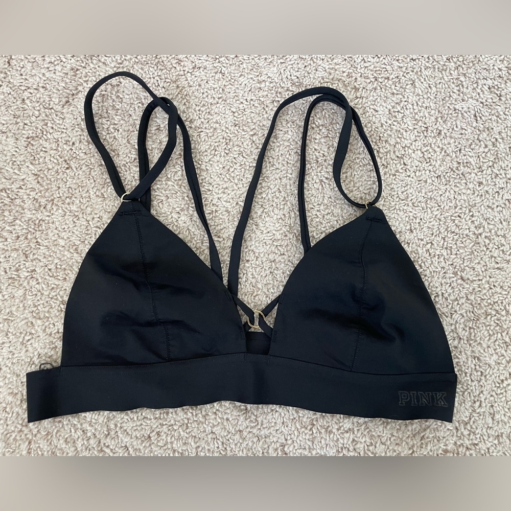Victoria Secret Pink Wide Logo Band Black Bralette - 14” Band